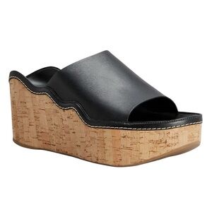 Chloe | Women’s Black Leather Ingrid Wedge Sandals Size 10 / Euro40